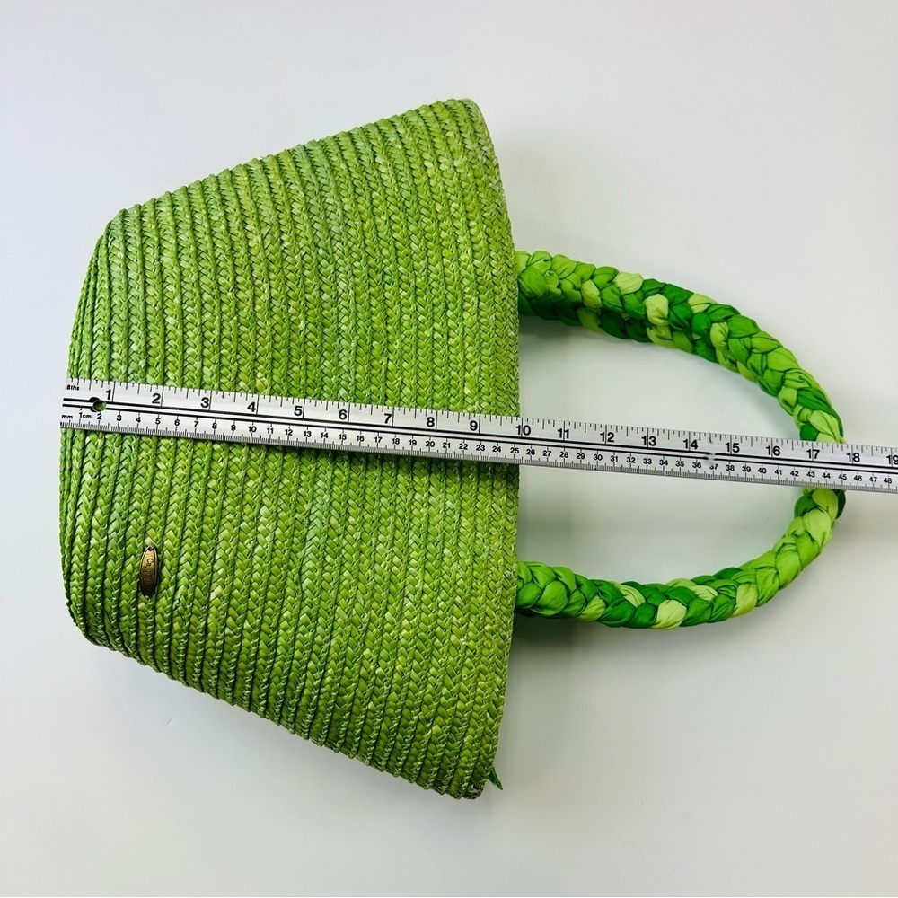 Cappelli NWT straw handbag kiwi green straw with braided handle zip top - Picture 8 of 10